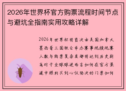 2026年世界杯官方购票流程时间节点与避坑全指南实用攻略详解